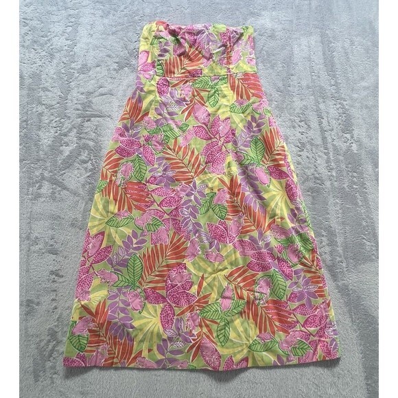 Lilly Pulitzer Dress Womens 8 Sabrina Bottoms Up Print Strapless Frog Floral - Picture 2 of 16